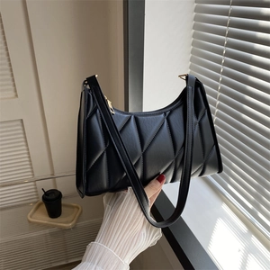 Quilted Underarm Shoulder Bag PU Leather Rhombic Pattern Solid Color Trendy Small Handbag For Women