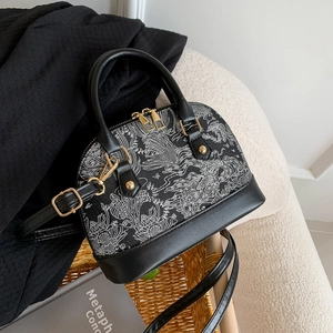 Sac Coquille Femme Vintage en Cuir PU Jacquard Mode Couleur Contrastée Petit Fourre-Tout Sac à Épaule Bandoulière Quotidien