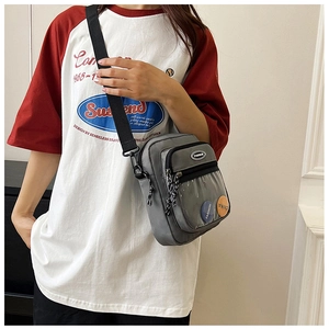 Bolso bandolera gris de nailon para móvil con ventana de PVC y correa ajustable