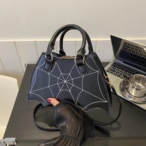 Gothic Bat Wing Shaped Handbag With Spiderweb Embroidery PU Leather Women Shoulder Crossbody Bag For Halloween Party