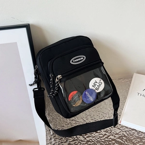 Bolso de Hombro Cuadrado Pequeño de Nailon Estilo Coreano Bolsillo de PVC Transparente Insignias Bolso para Teléfono Mujer