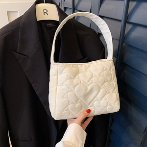 Dames Mode Hart Gewatteerd Draagtas Grote Capaciteit Oxford Stof Schouder Ondertastas Casual Zoet Handtas Dagelijks Reizen