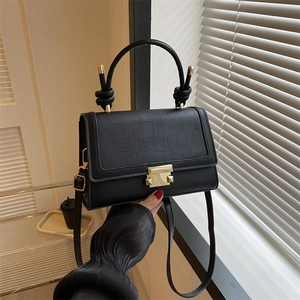 Women's Croc-effect Small Square Bag PU Leather Shoulder Crossbody Bag With Knot Handle Gold Buckle Handbag For Daily Fashion