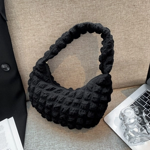 Borsa A Spalla Da Donna Texture Popcorn Pieghettata Borsa Hobo Sottobraccio Tessuto In Poliestere Morbido Borsa A Mezzaluna