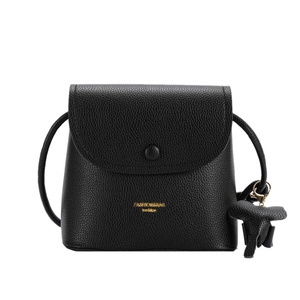 Classic black litchi pattern crossbody bag with elephant charm and gold logo detail