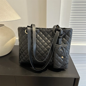 Mode Damen Gesteppte Gitter PU Leder Tragetasche Mit Kleiner Tasche Große Kapazität Schultertasche Urban Pendeltasche