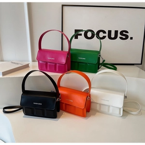 Group display of chic square handbags with embossed grid texture in five trendy colors