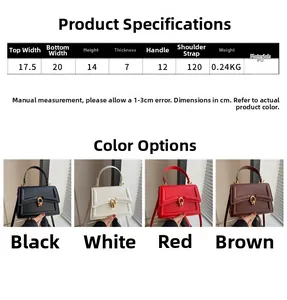 Detailed size chart and four-color comparison for the minimalist PU leather crossbody bag