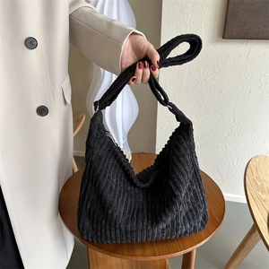 Sac Fourre-tout en Velours Côtelé pour Femmes Grande Capacité Minimaliste Décontracté Hobo Sac à Bandoulière Avec Sangle Réglable