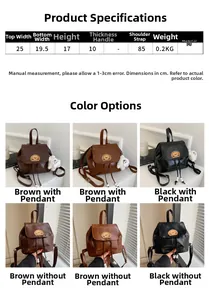 Detailed size specifications for small retro PU leather drawstring flap backpack for women