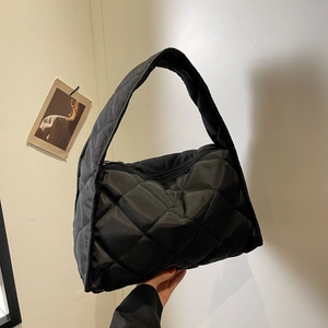 Sac à Main Matelassé Losange pour Femmes Nylon Rembourré Sac à Épaule Décontracté Grande Capacité Sac Hobo Quotidien