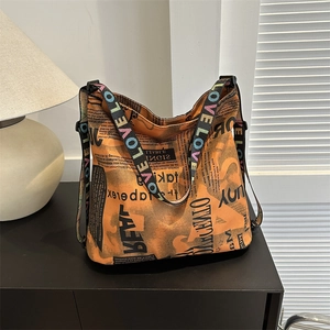 Dames Casual Oxford Stof Schoudertas Vintage Krant Letter Print Grote Capaciteit Multi-Use Rugzak Trendy Tas