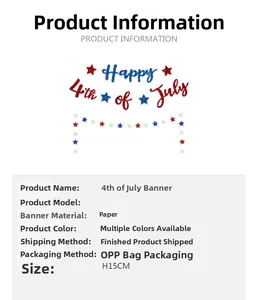 Macro detail of Happy 4th of July glitter banner with 15cm height and star accents