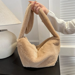 Women Plush Dumpling Bag Faux Fur Shoulder Bag Winter Casual Crossbody Bag Solid Color Soft Tote For Autumn Winter Use