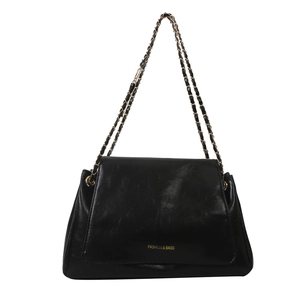 Grand sac cabas vintage noir avec imprimé mode et bandoulière en chaîne élégante