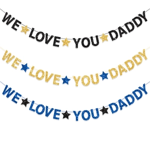 Πανό We Love You Daddy για την Ημέρα του Πατέρα Γιρλάντα με Αστέρια Γκλίτερ για Διακόσμηση Τοίχου Πάρτι Γενεθλίων
