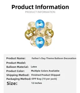 Detail of 12-inch Father's Day balloons with DAD print and gold confetti inside