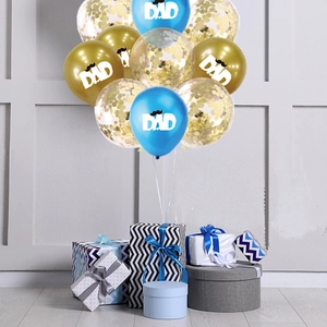 Father's Day balloon set with DAD print blue and gold latex balloons with gift boxes