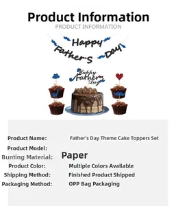 Father's Day glitter cake topper and banner set with mustache and pipe motifs