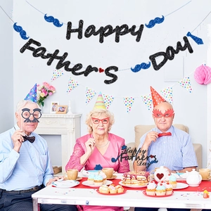 Glittery Happy Father's Day banner and cake topper set for festive party decoration