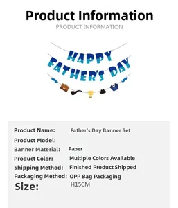 Detailed view of Happy Father's Day paper banner set with tie and briefcase icons