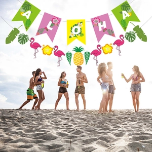Tropical Hawaiian Party Decorations ALOHA Banner Flamingo Pineapple Palm Leaves Garland Summer Beach Birthday Bunting