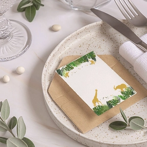 Tropical forest animal greeting cards with giraffe and elephant prints for party events