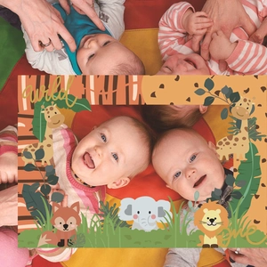 Detail of Wild One jungle theme photo frame for baby first birthday party props