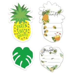 Cartes d'invitation tropicales en forme d'ananas et de feuilles de monstera, impression recto-verso