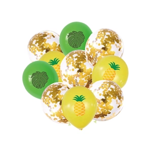 Tropical party balloon set with pineapple and monstera leaf prints for Hawaii theme