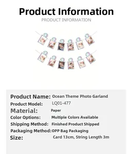 Detailed view of ocean theme baby photo banner with size specs and shell decorations