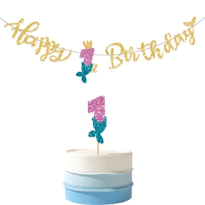 Bannière Happy Birthday sirène et décoration de gâteau pailletée pour 1er anniversaire