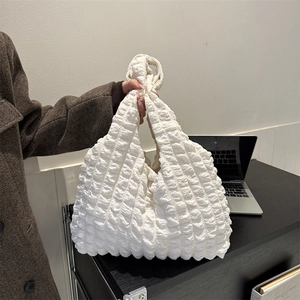 Sac Fourre-Tout Bulle de Popcorn pour Femmes Grande Capacité Esthétique Couleur Unie Rayé Sac à Épaule Main Décontracté