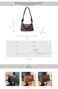 Detail view of vintage flap shoulder bag with woven strap and floral charm accessory