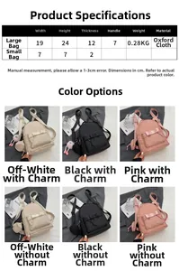 Detailed size specifications for mini bow backpack showing Oxford fabric dimensions