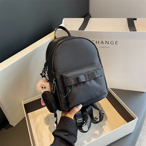 Women Mini Bow Backpack Fashion Oxford Cloth Casual Shoulder Bag With Round Purse Plush Monster Charm Small School Bag