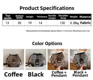 Tableau des tailles et spécifications du tissu pour le sac seau en maille damier