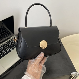 Women Fashion PU Leather Small Square Shoulder Bag With Round Metal Buckle Minimalist Solid Color Handbag Crossbody Bag