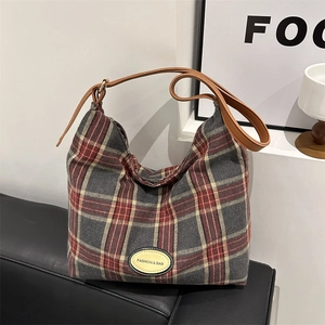 Grand Sac Cabas Femme Décontracté à Carreaux Géométriques Mode en Cuir PU Sac à Bandoulière Épaule Grande Capacité Quotidien