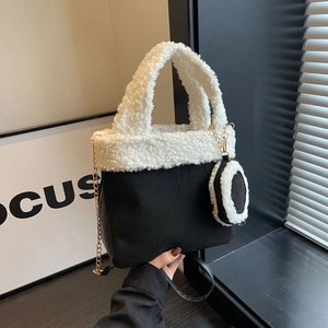 Modische Plüsch-Patchwork-Tasche mit Goldkette und kleinem runden Münzetui