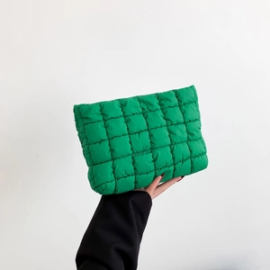 Korean Minimalist Quilted Nylon Envelope Handbag Puffy Square Stitching Solid Color Fashion Daily Shoulder Clutch Bag Women