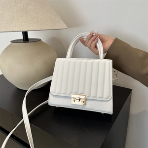 Vintage white pleated handbag with gold square clasp and crossbody strap for women