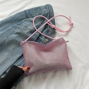 Sac à Épaule en Strass Brillant pour Femmes Mode Cristal Sac de Soirée Bandoulière avec Bandoulière à Nœud Trendy Sweet Party Handbag
