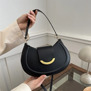 Vintage Simple PU Leather Half Moon Hobo Bag With Golden Buckle Underarm Shoulder Crossbody Bag For Women Fashion