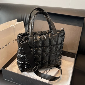 Grand Sac Cabas Matelassé Puffer Sac à Épaule en Nylon Métallique Avec Bandoulière Réglable Pour Femme Sac à Main Quotidien