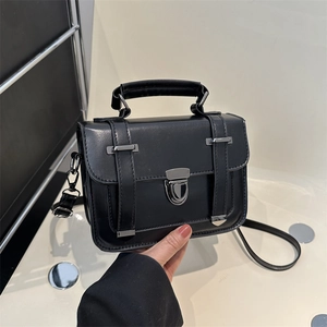 Borsa Tracolla Vintage Donna Pelle PU Piccola Borsa Quadrata Con Manico Serratura Metallica Stile Retro Britannico