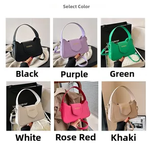 Collage de sacs carrés en cuir PU en six couleurs avec lettrage doré et bandoulière chic