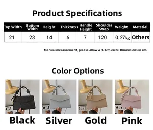 Detailed size chart and dimensions table for the glittery vintage crossbody flap bag