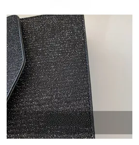 Macro shot of black sequin texture and sparkly material detail on fashion shoulder bag