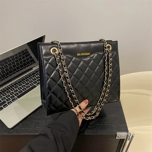 Sac Cabas Matelassé à Chaîne pour Femmes Mode Urbaine Simple Couture en Losange Sac à Épaule en Cuir PU pour Bureau